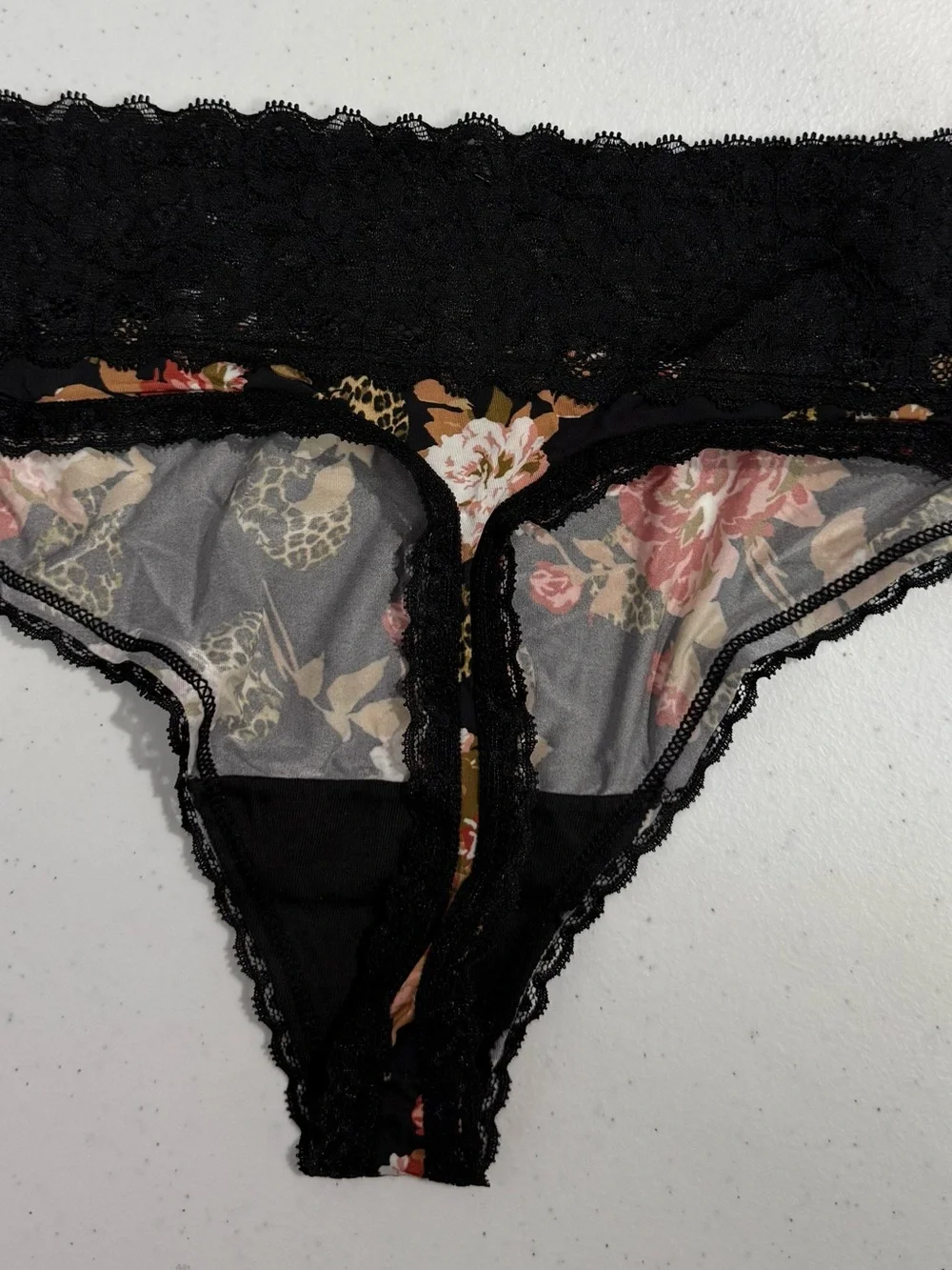 Torrid Curve Black Floral Lace Thong - Black/Floral
